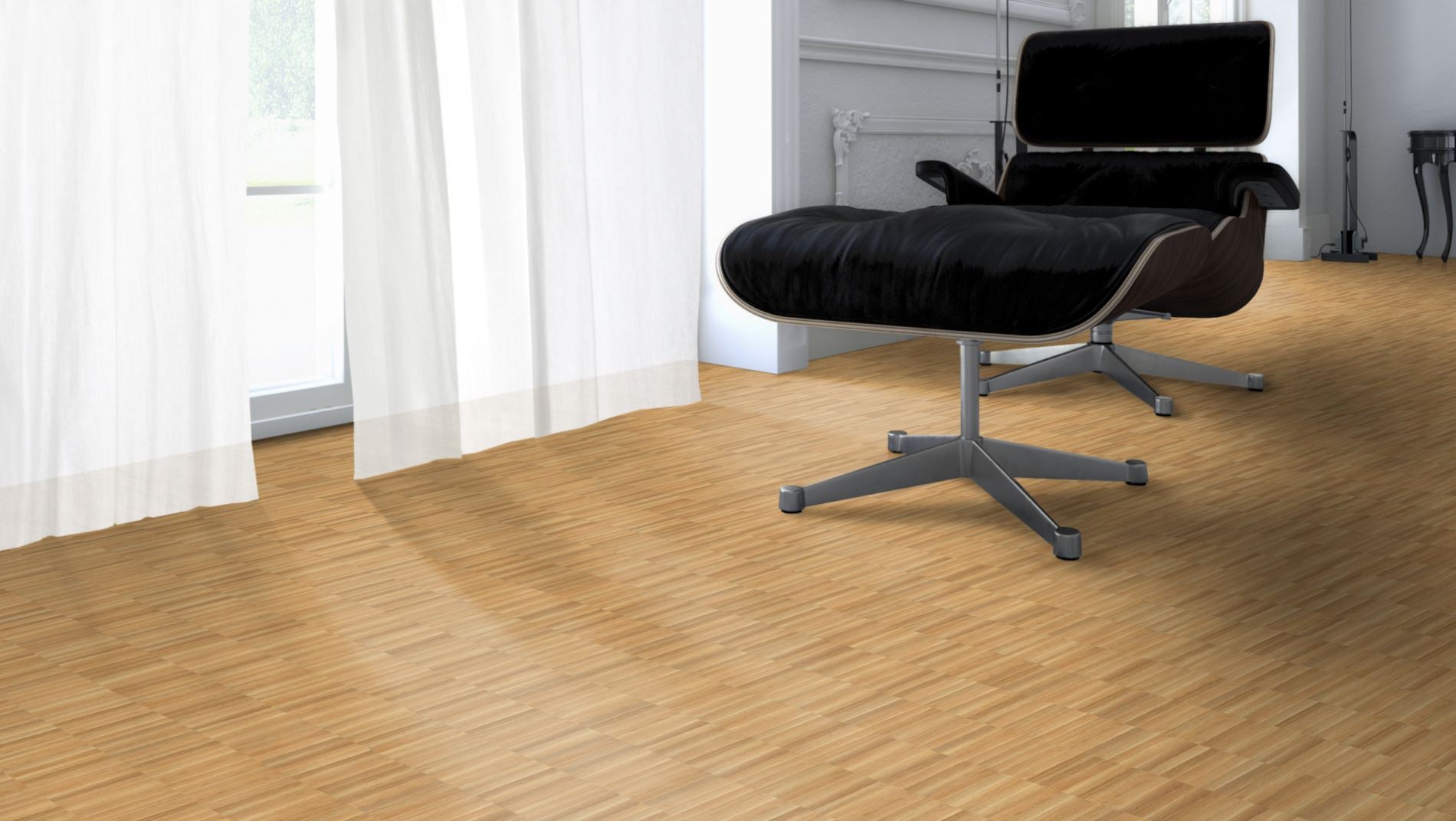 Eiche Gestreift Mosaikparkett Parallel – Beispielbild Designer Stuhl