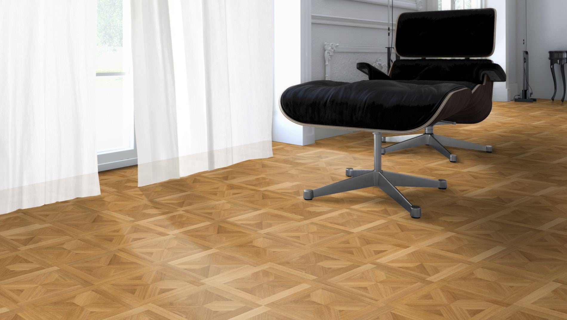 Eiche Exquisit WIEN 70 Tafelboden massiv 10 mm 478 × 478 mm – Beispielbild Designer Stuhl