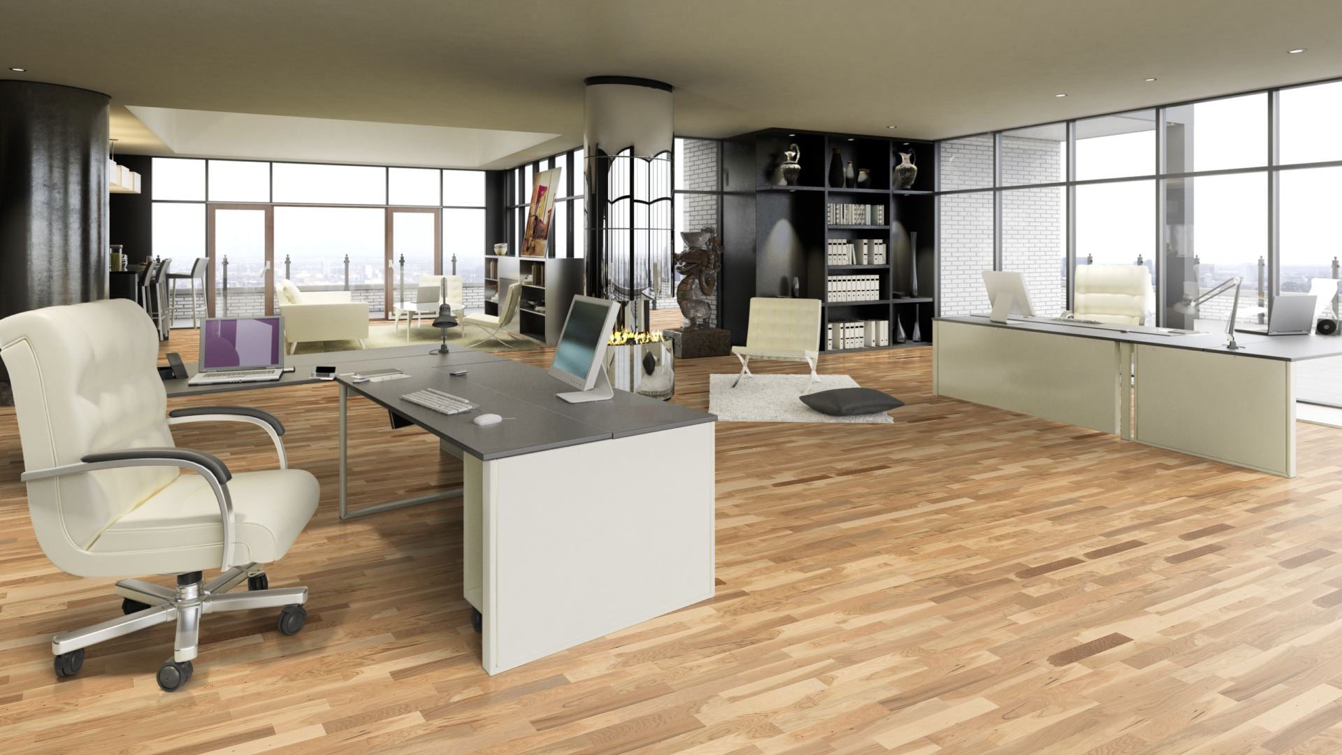 Eiche Rustikal lackiert (matt) 2-Schicht Fertigparkett Beispielbild Büro