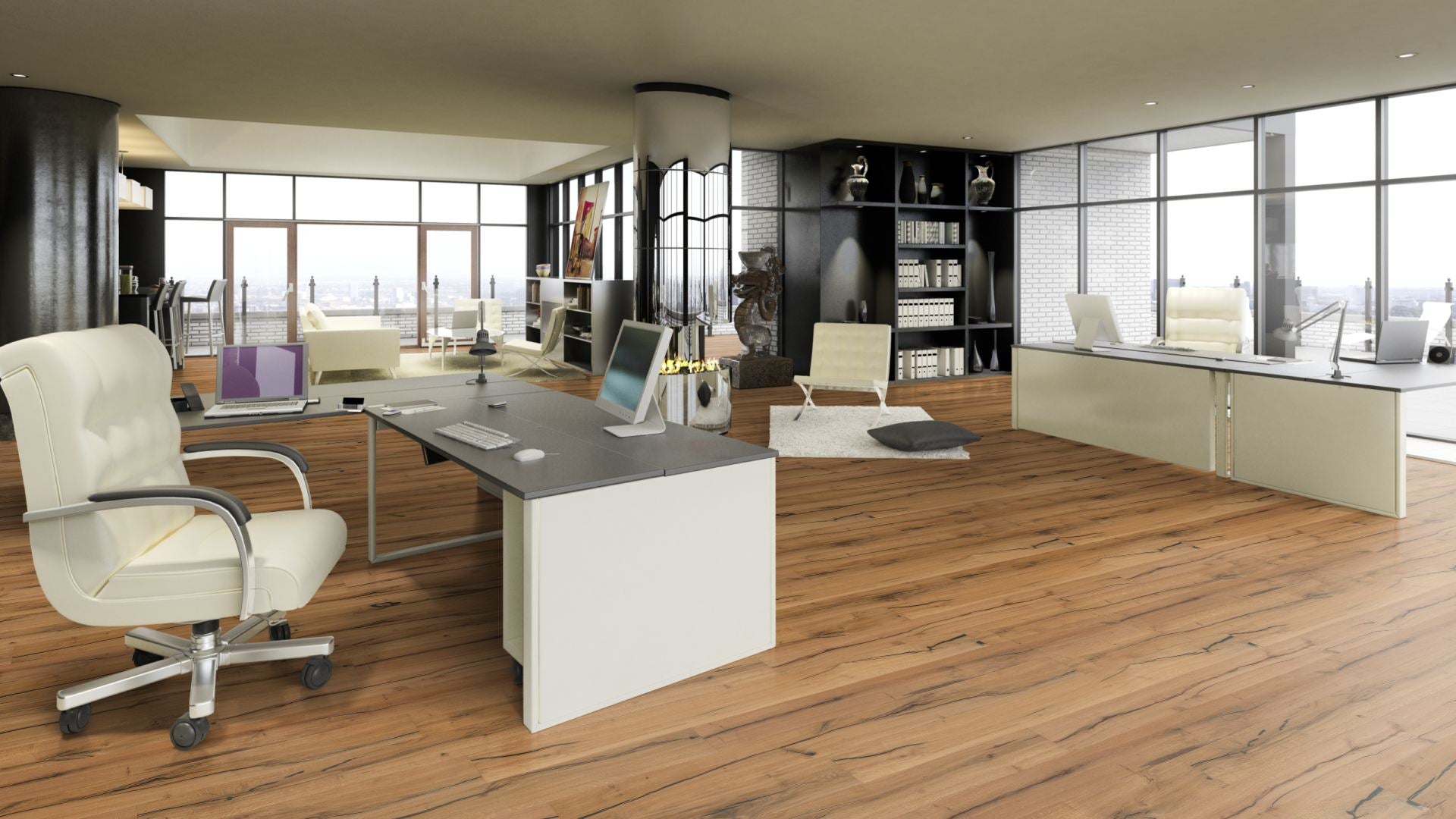 Eiche Classic handgehobelt & farblos geölt 3-Schicht Landhausdiele Click Beispielbild Büro