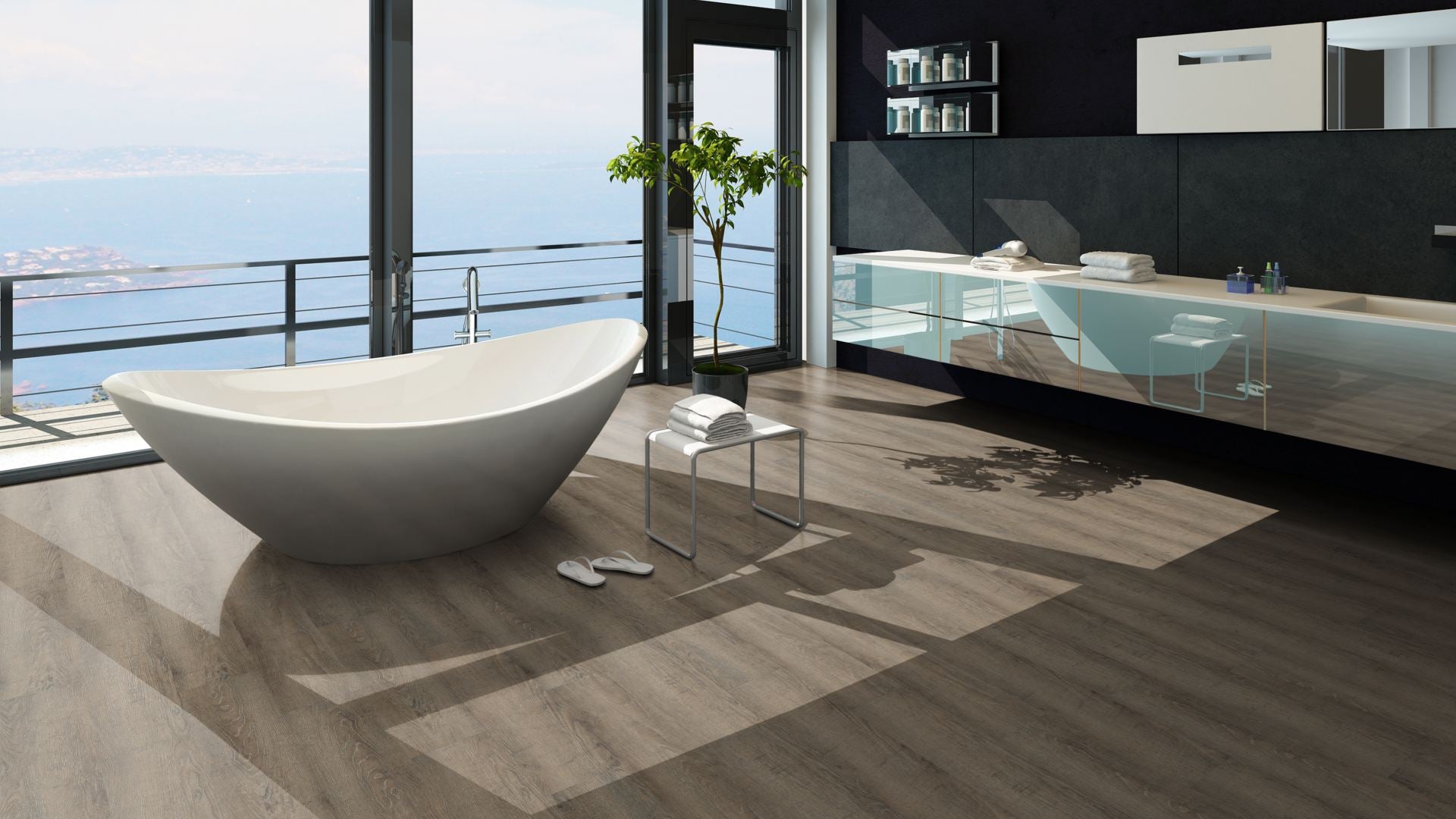 Apollo Traffic Vinyl Designboden Click 5,0 × 182 × 1220 mm – Beispielbild modernes Bad