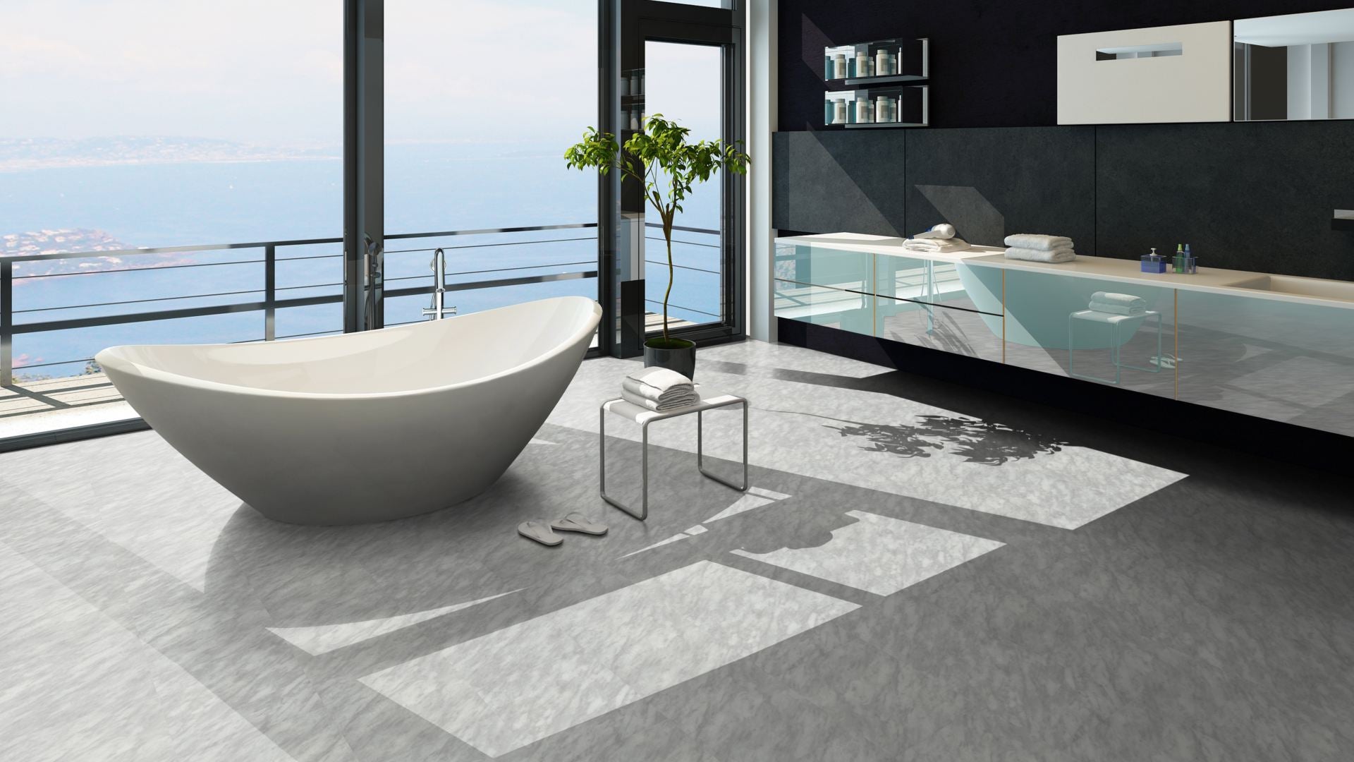 Poseidon Traffic Vinyl Designboden Click 5,0 × 305 × 610 mm – Beispielbild modernes Bad