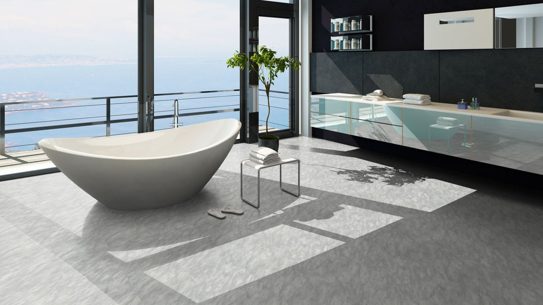 Poseidon Traffic Vinyl Designboden Click 5,0 × 305 × 610 mm – Beispielbild modernes Bad