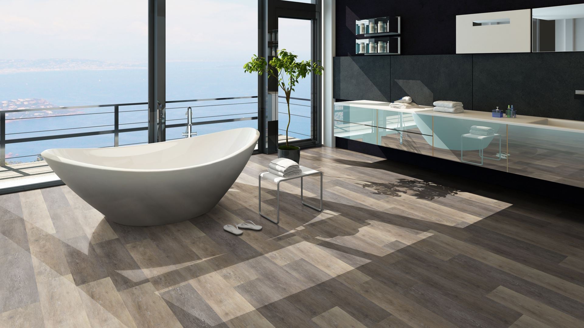 Neptun Traffic SPC Vinyl Designboden Click 6,5 × 183 × 1220 mm – Beispielbild modernes Bad