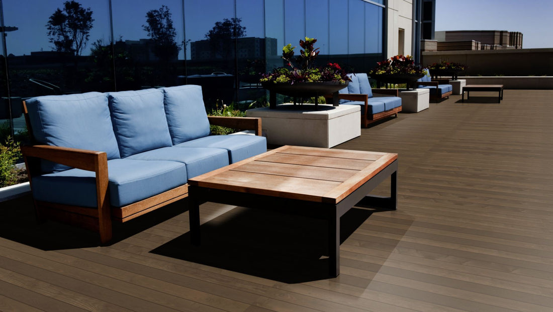 Douglasie I/III nachsortiert KD glatt Terrassendiele 26 x 145 mm Fixlängen Beispielbild Dachterrasse