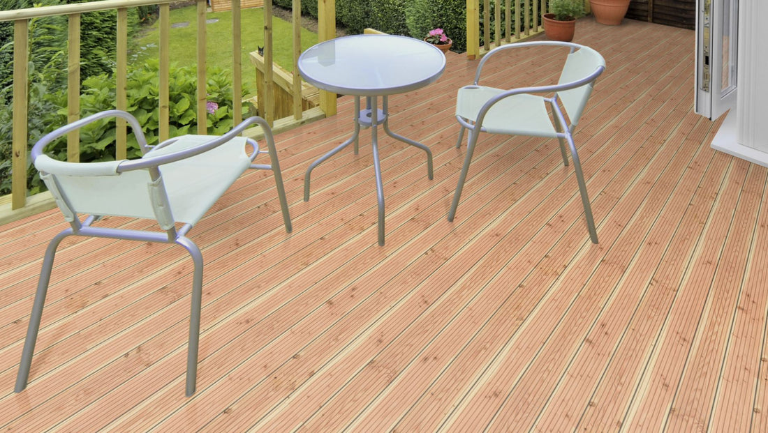 Douglasie I/III nachsortiert KD genutet Terrassendiele 40 x 145 mm Fixlängen Beispielbild Garten