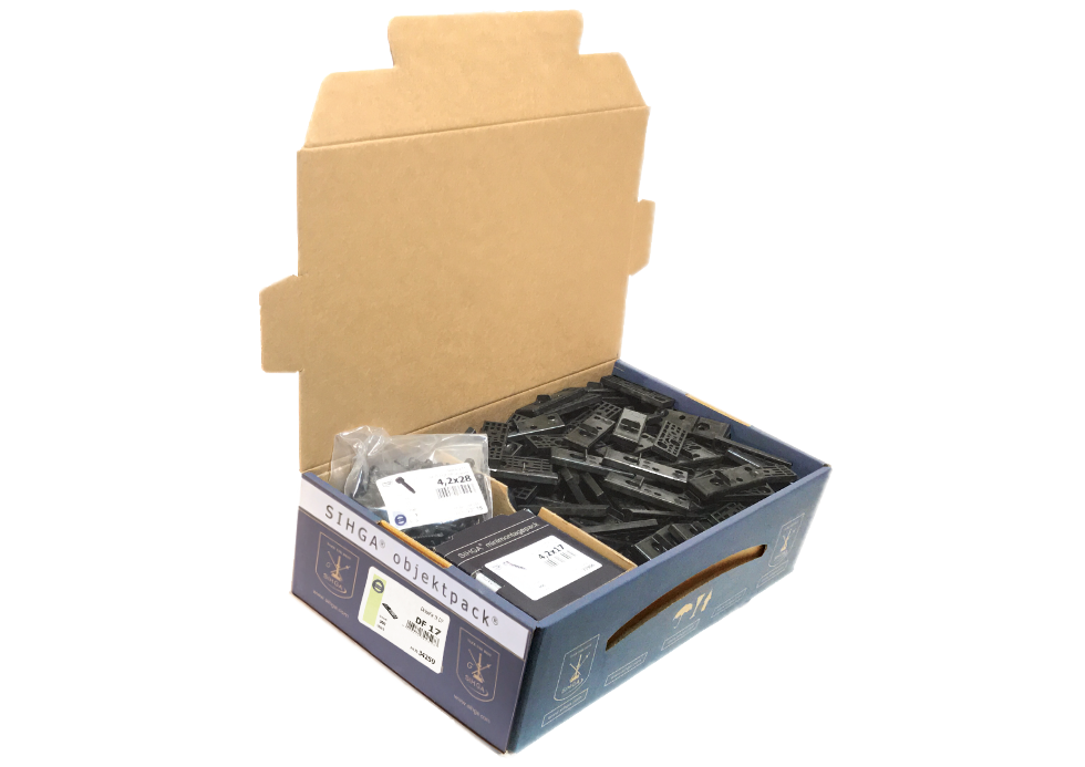 Sihga DielenFix (DF17) – SIHGAMID® 300 Stück für Dielen 19-23mm Verpackung geöffnet