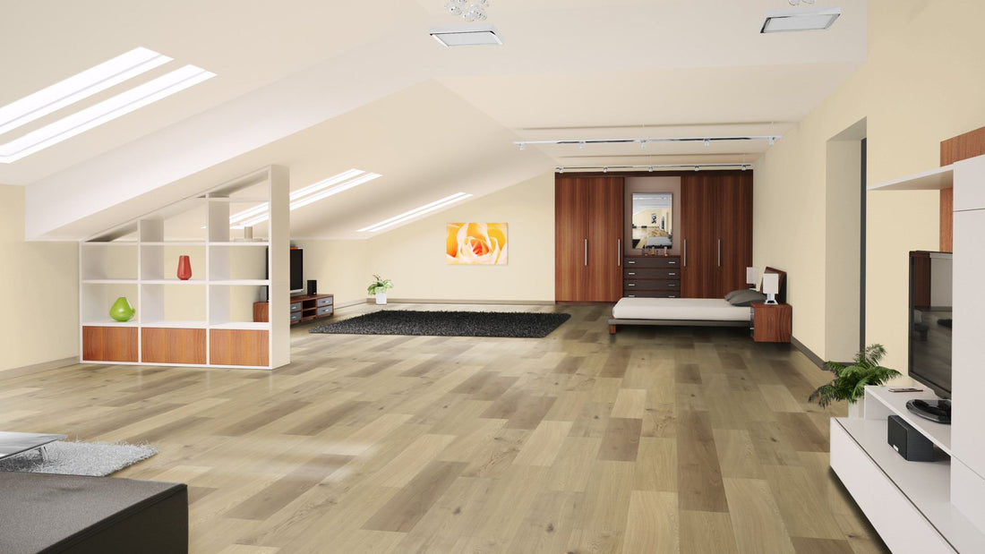 Eiche Project 3-Schicht Landhausdiele Click Beispielbild Schlafzimmer Dachgeschoss