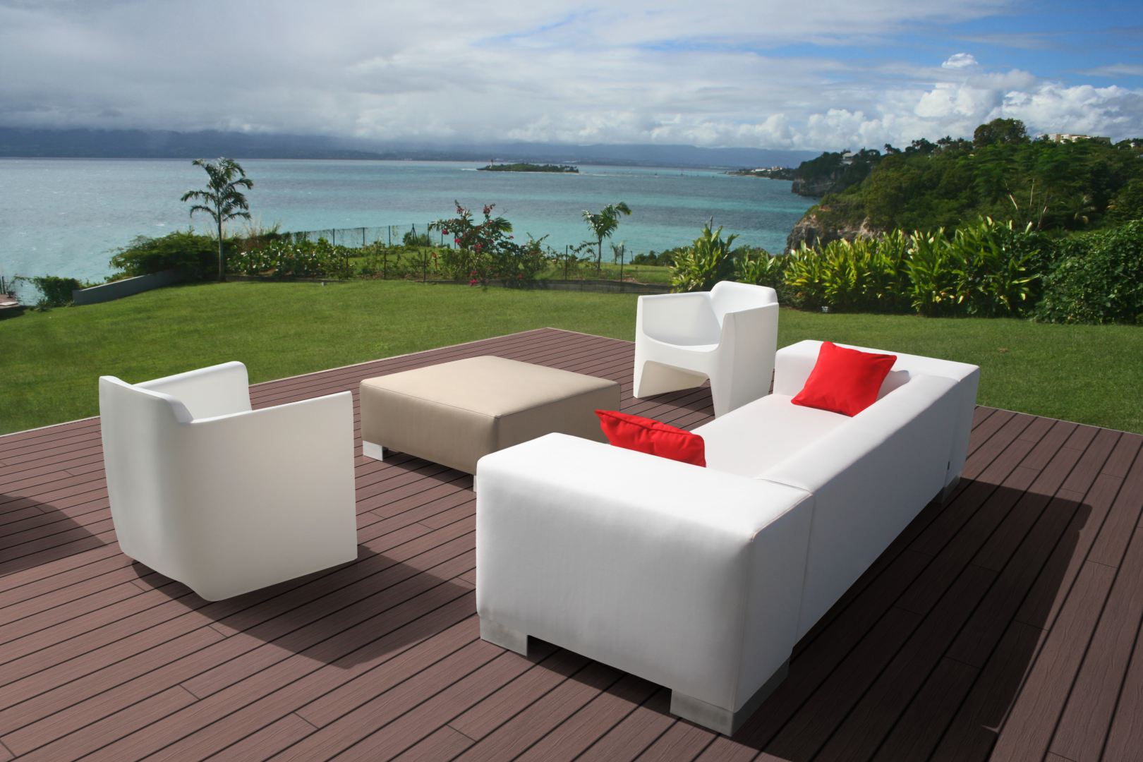 WPC 22 × 143 mm SOLID Terra gealtert Terrassendiele (massiv) Fixlängen Produktfoto Beispielbild Garten Beispielbild Küste