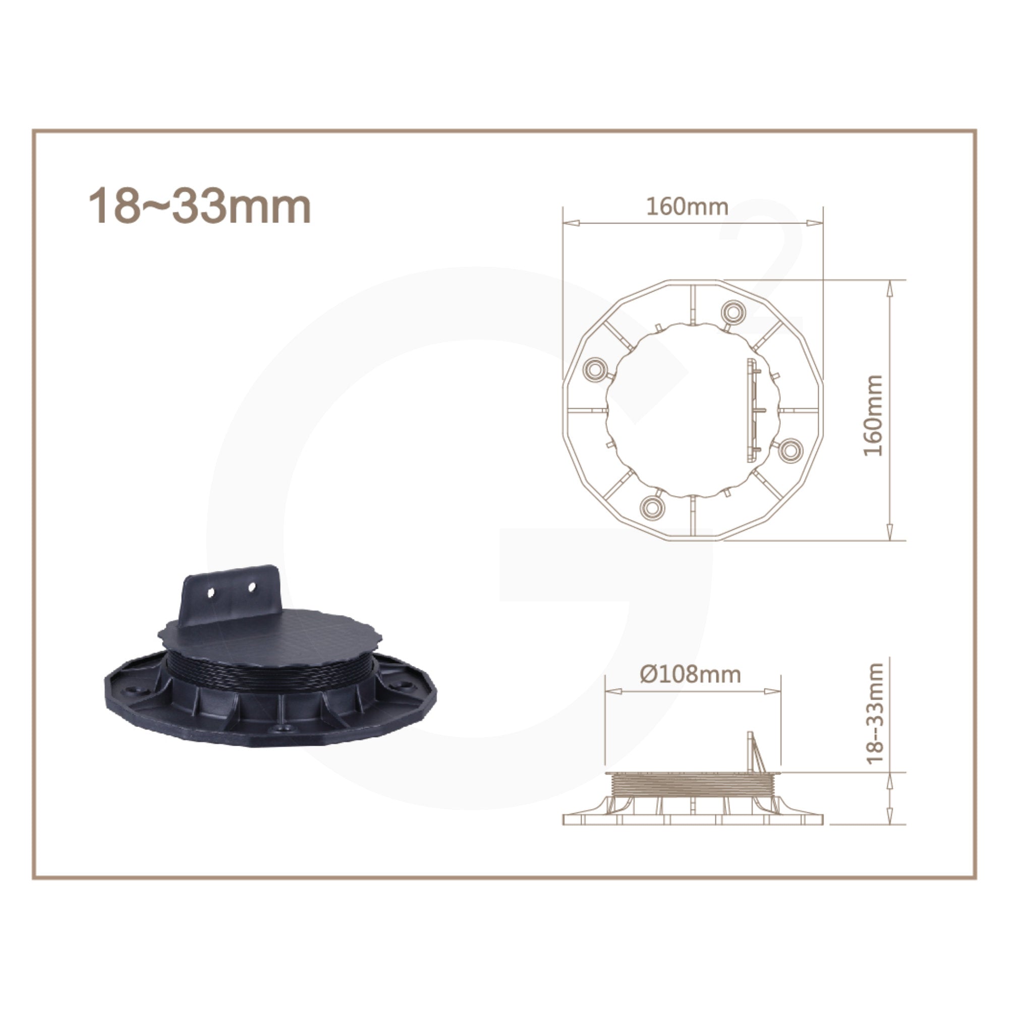 Terrassenlager PROFI verstellbar 18-33mm Technische Zeichnung