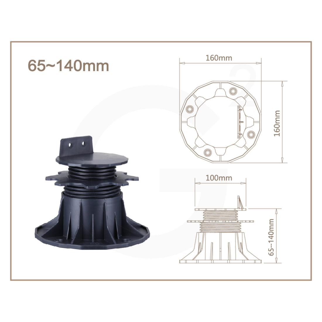 Terrassenlager PROFI verstellbar 65-140mm Technische Zeichnung
