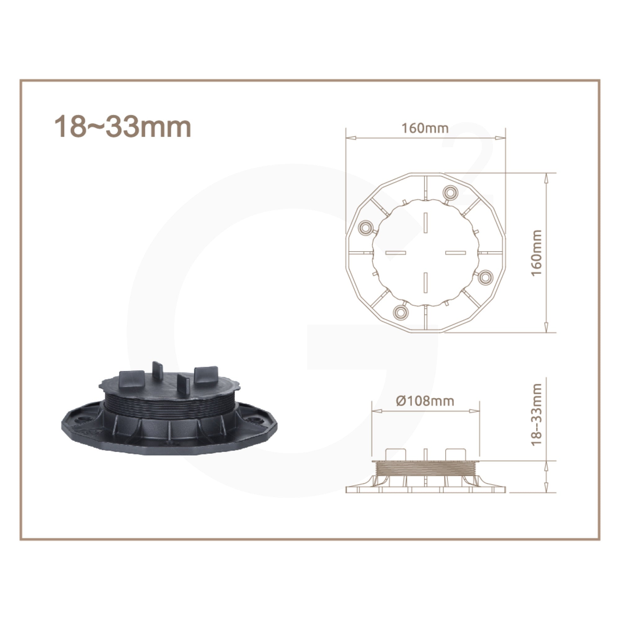 PROFI Terrassenlager für Terrassenplatten verstellbar 18-33mm Technische Zeichnung