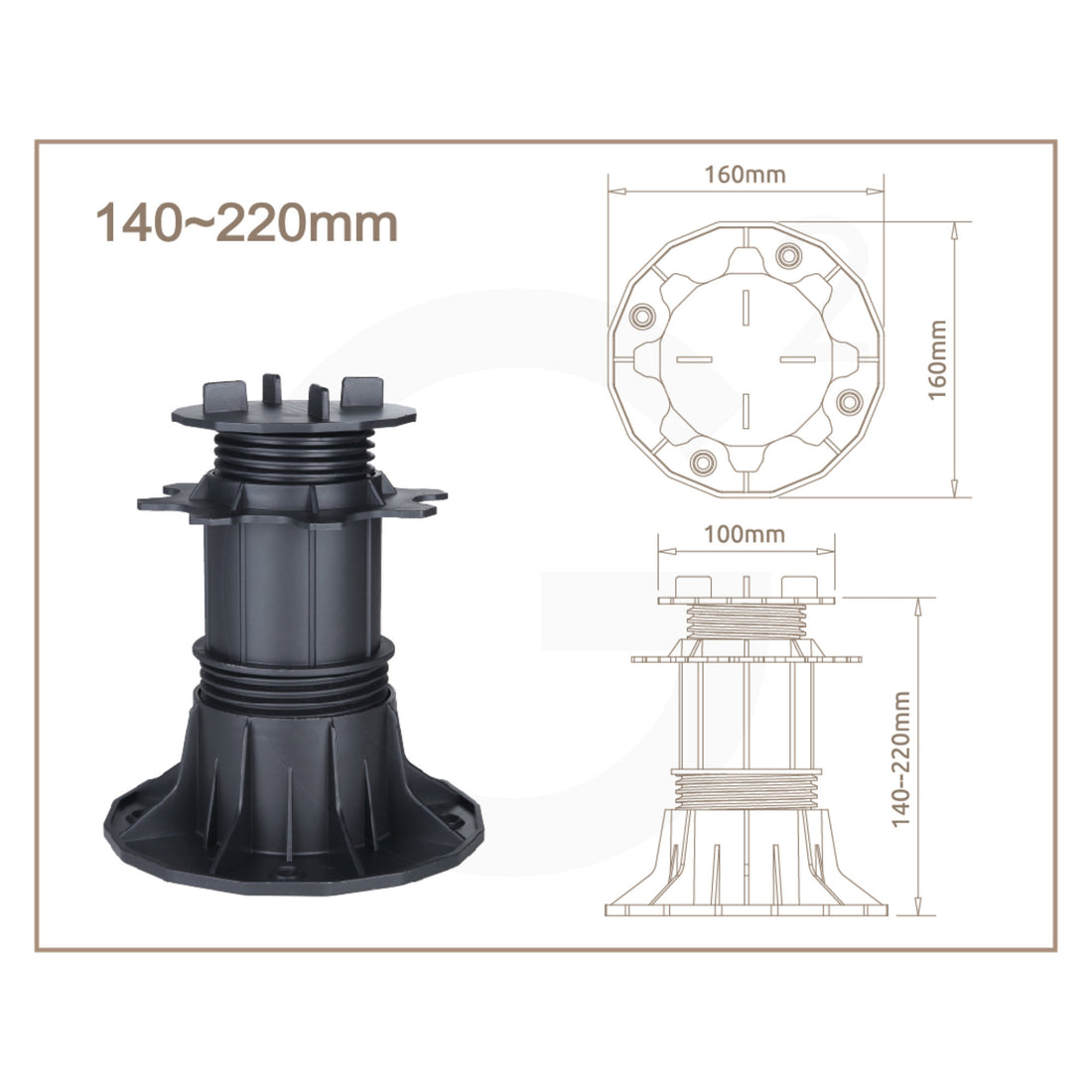 PROFI Terrassenlager für Terrassenplatten verstellbar 140-220mm Technische Zeichnung