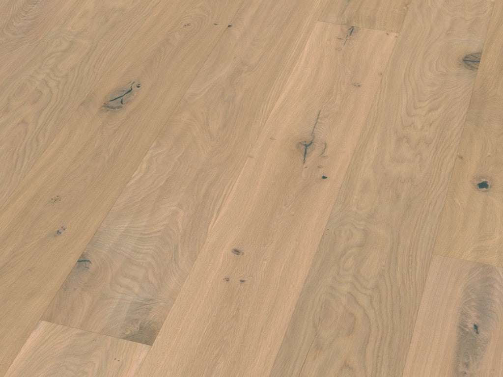 Parquet contrecollé 3 plis à clipser chêne Louvre raboté main & huile invisible 14×190×1900 mm