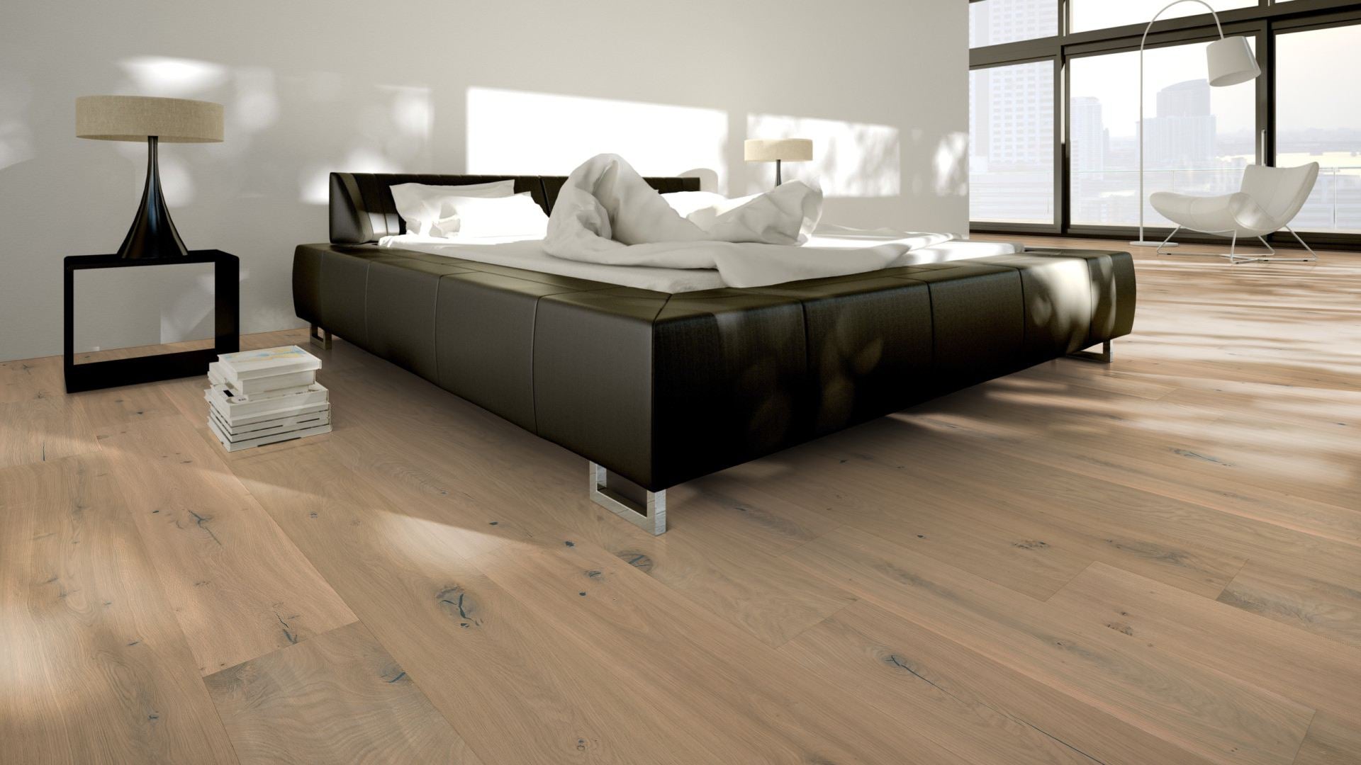 Parquet contrecollé 3 plis à clipser chêne Louvre raboté main & huile invisible 14×190×1900 mm