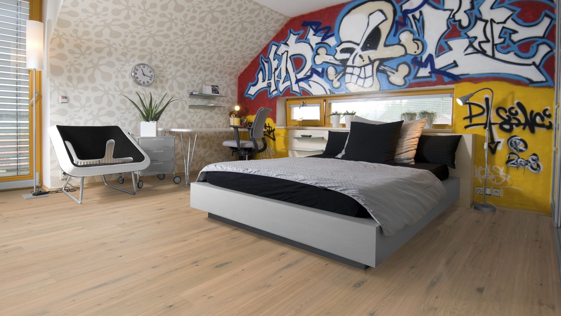 Parquet contrecollé 3 plis à clipser chêne Louvre raboté main & huile invisible 14×190×1900 mm