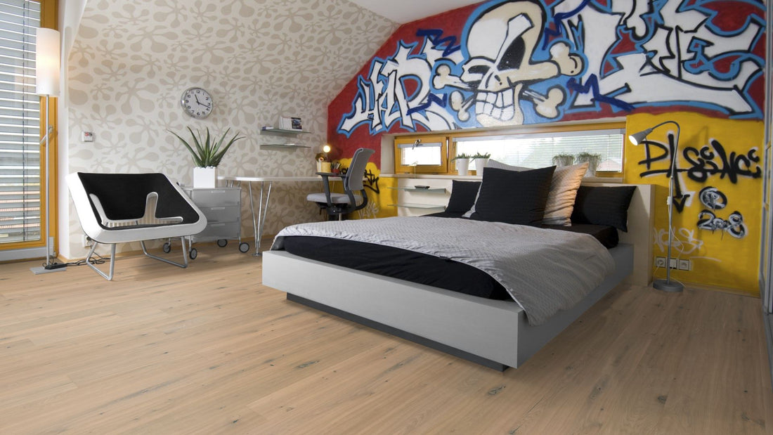 Parquet contrecollé 3 plis à clipser chêne Louvre raboté main & huile invisible 14×190×1900 mm