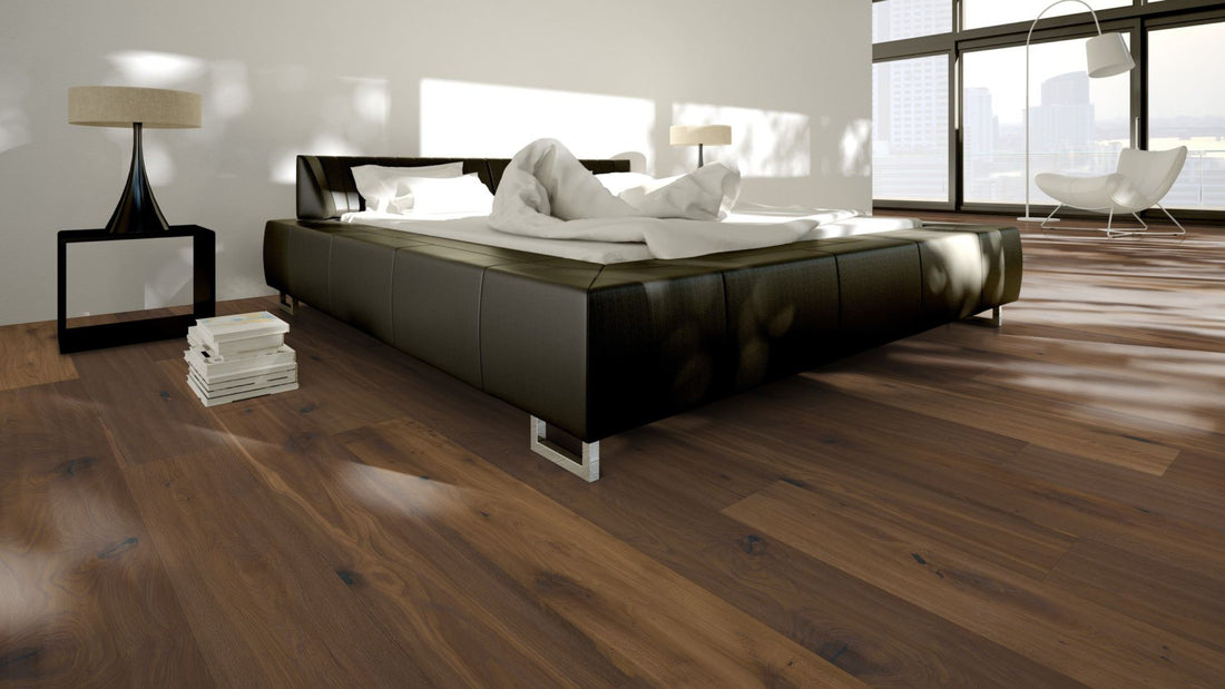 Parquet contrecollé 3 plis à clipser, chêne Windsor raboté main, fumé et huilé, 14 × 190 × 1900 mm