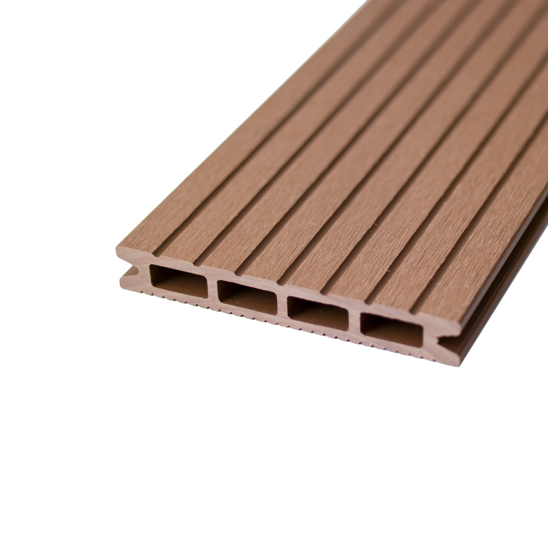Lame de terrasse en WPC 22 × 146 mm HOLO 4 brun clair rainurée (4 alvéoles), longueurs fixes